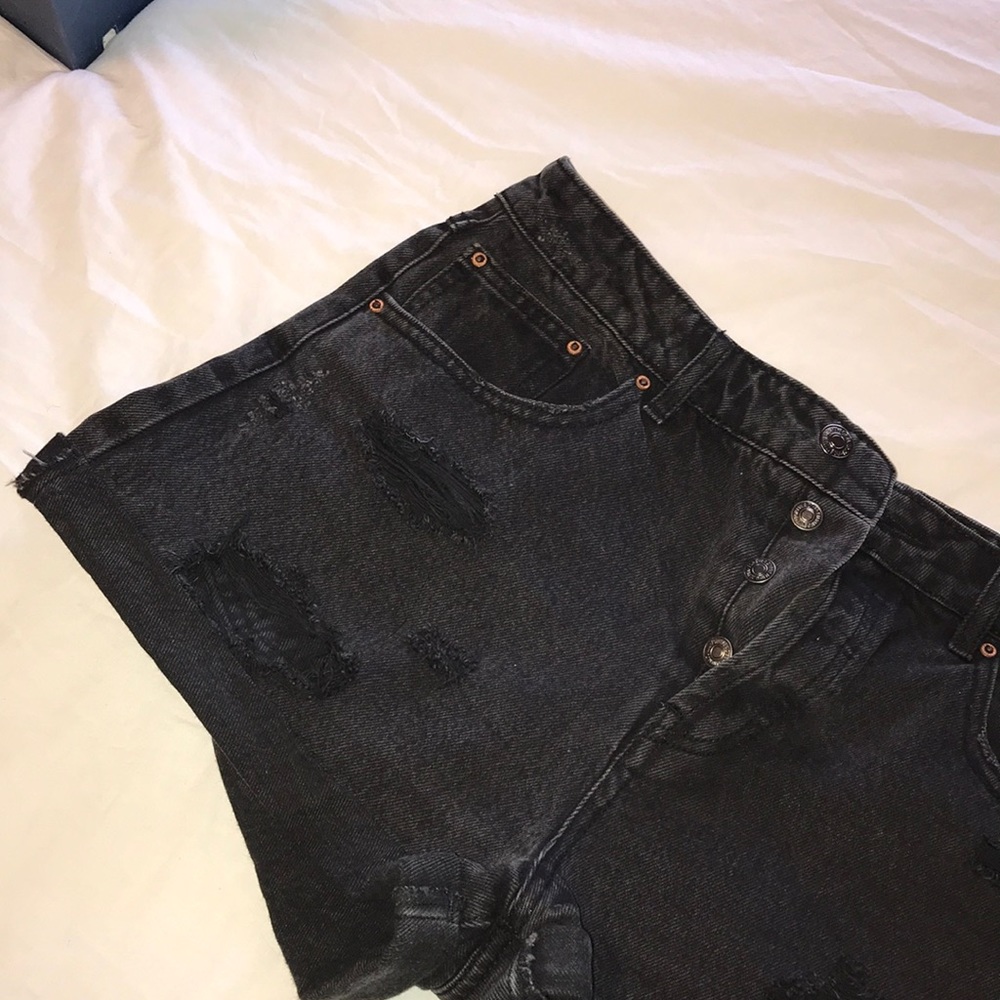 Distressed Black High-Waisted Jean Shorts